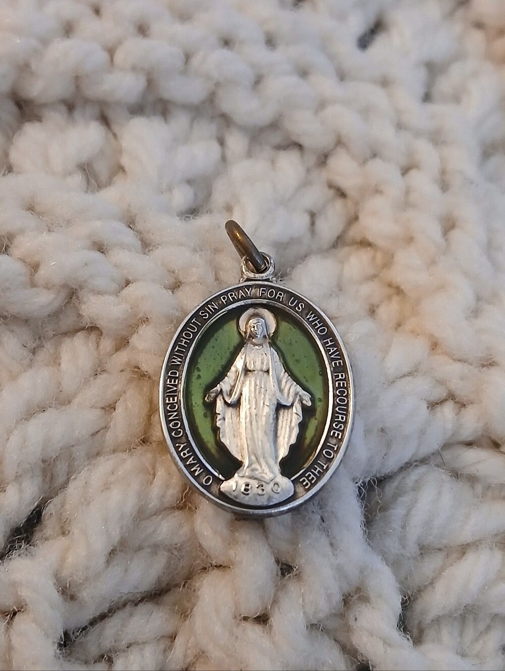 Miraculous Medal Virgin Mary Sterling Silver Oval Pendant Devotion Hope